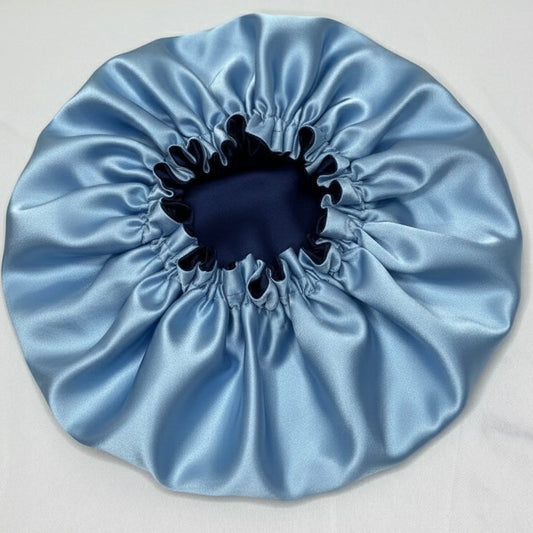 Luxe Twist Satin Bonnet In Light Blue/Royal Blue