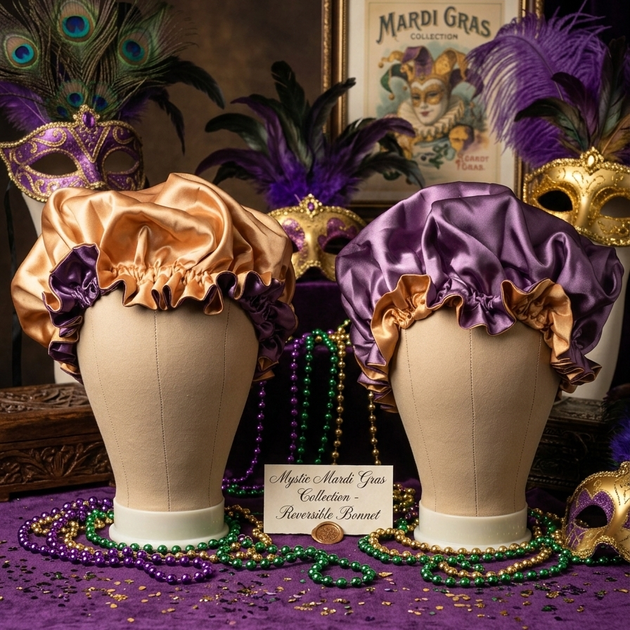 Mystic Mardi Gras Reversible Satin Bonnet