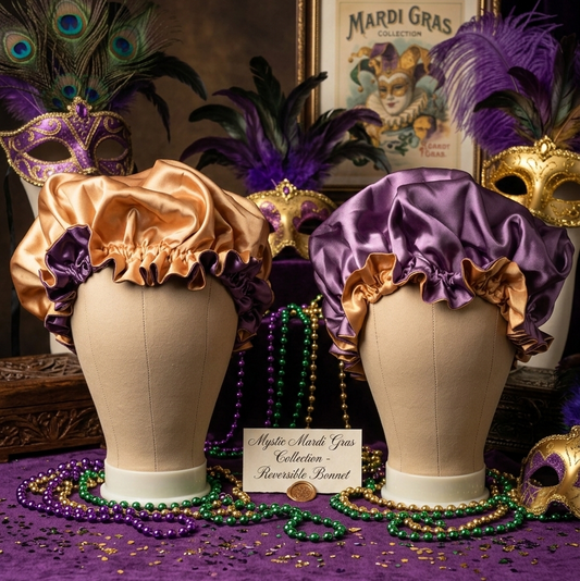 Mystic Mardi Gras Reversible Satin Bonnet