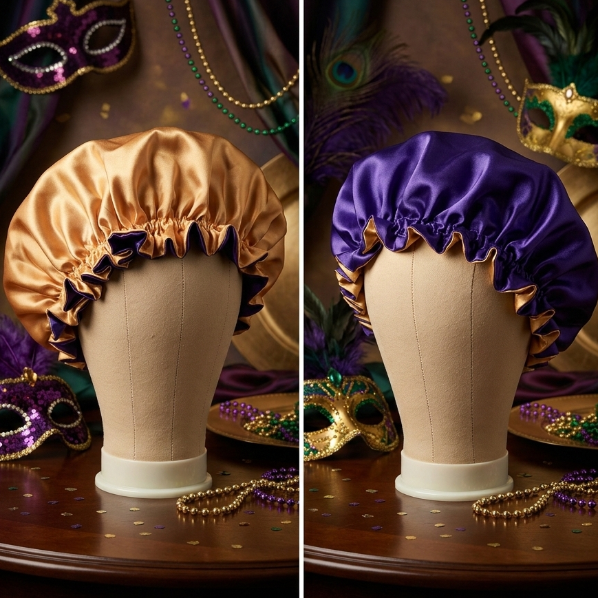 Mystic Mardi Gras Reversible Satin Bonnet