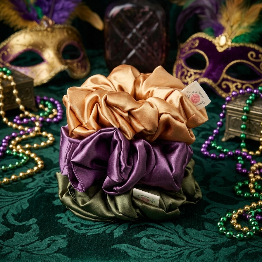 Mystic Mardi Gras Super Jumbo Satin Scrunchies